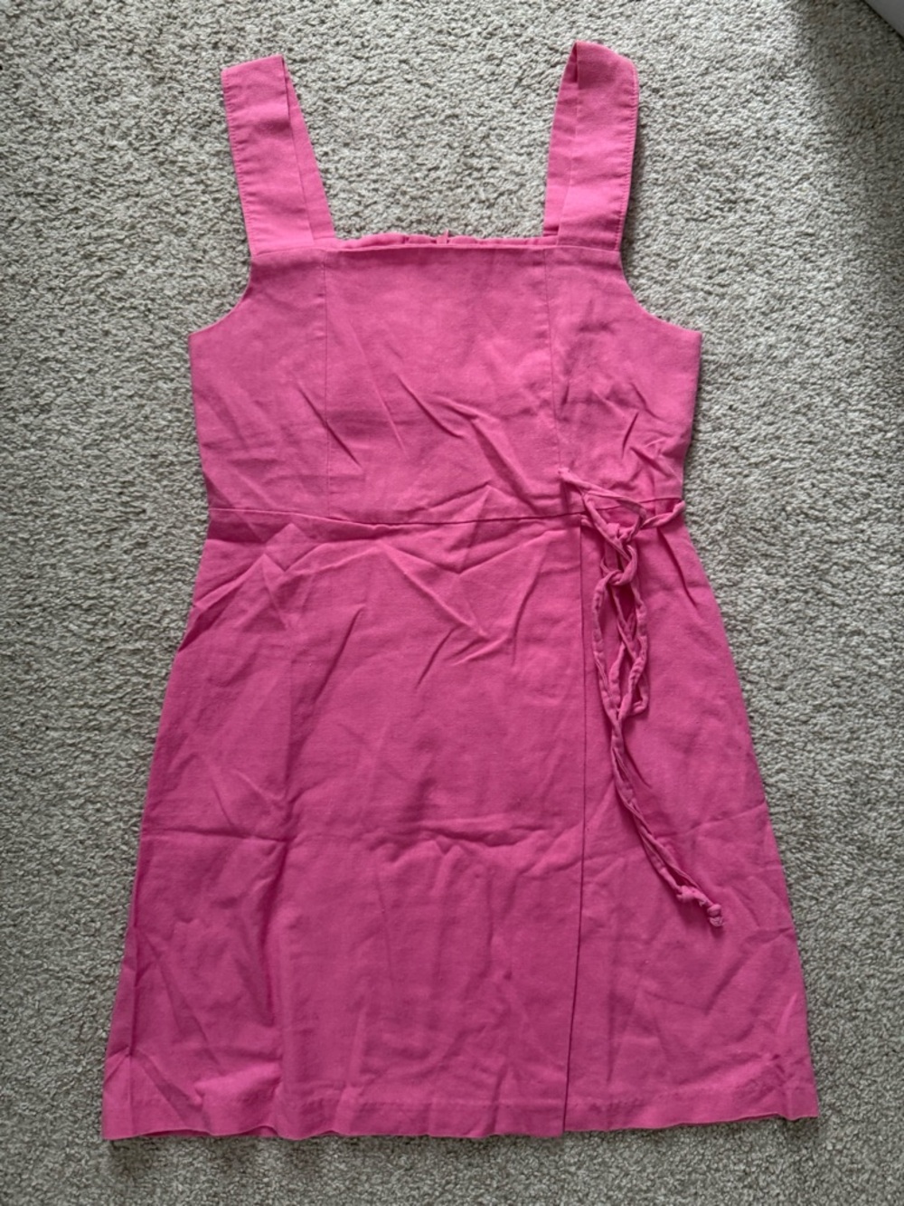Pink Square-Neck Summer line Dress with Tie Waist